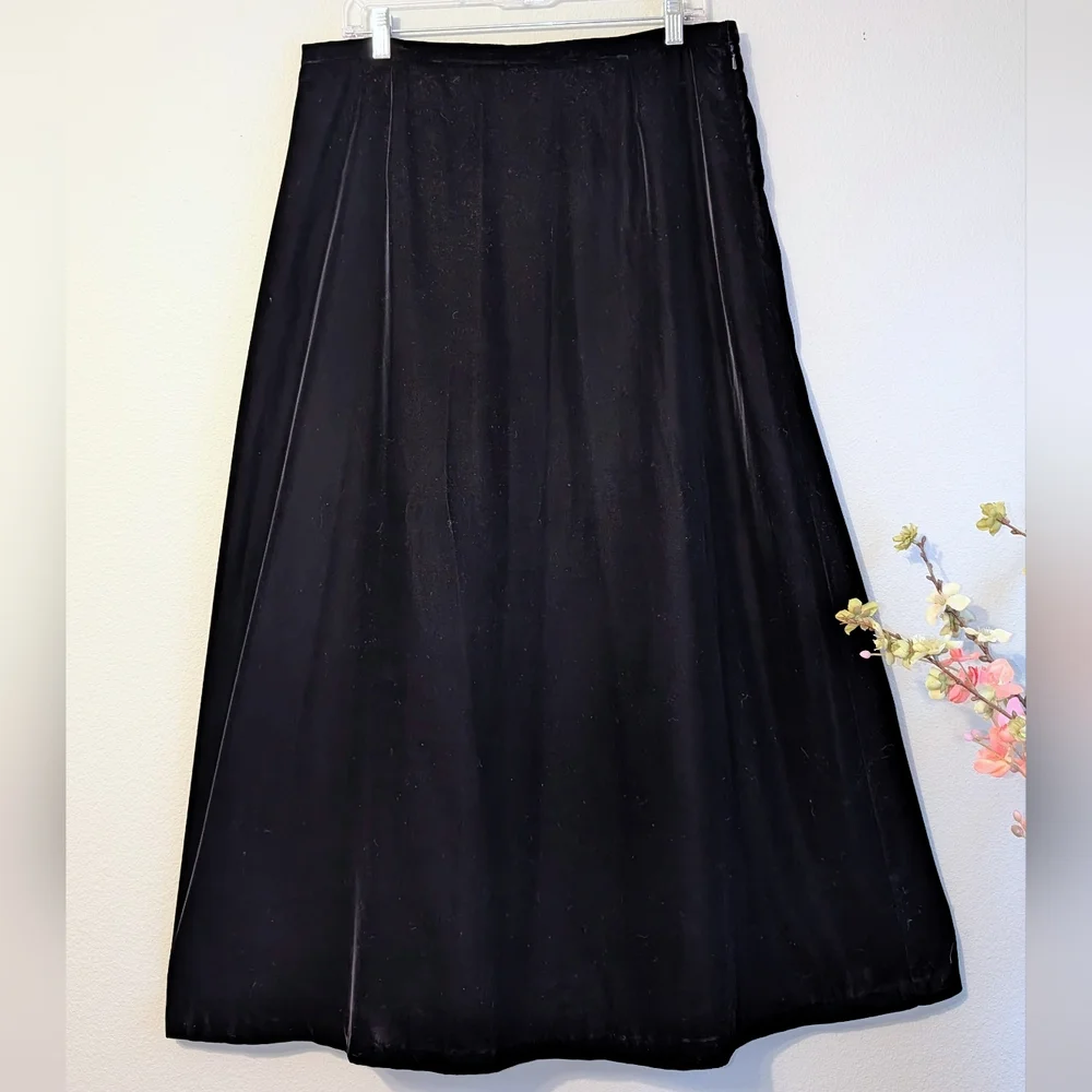 Vintage Talbots Womens Black Velvet Maxi Midi Skirt sz 16 A-line Classic Formal - Picture 2 of 7
